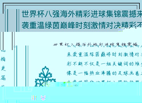 世界杯八强海外精彩进球集锦震撼来袭重温绿茵巅峰时刻激情对决精彩不断 世界杯八强海外精彩进球集锦震撼来袭重温绿茵巅峰时刻激情对决精彩不断